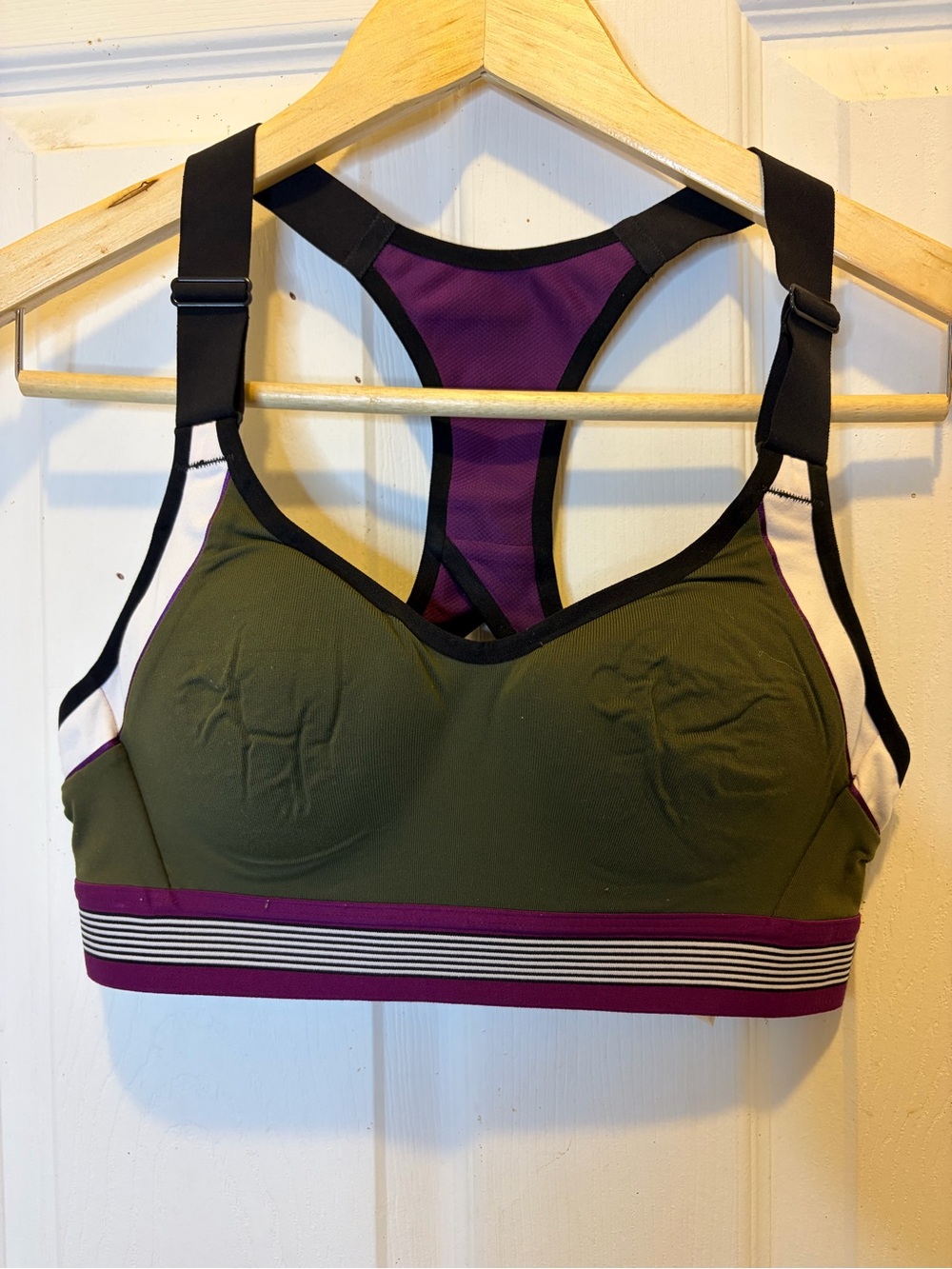 High-Impact Olive & Purple Racerback Sports Bra